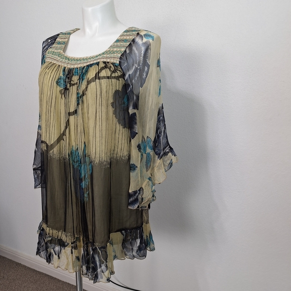 Rancho Estancia Embroidered Floral Fairy Wide Bell Sleeve Babydoll Blouse Size M - Picture 4 of 15